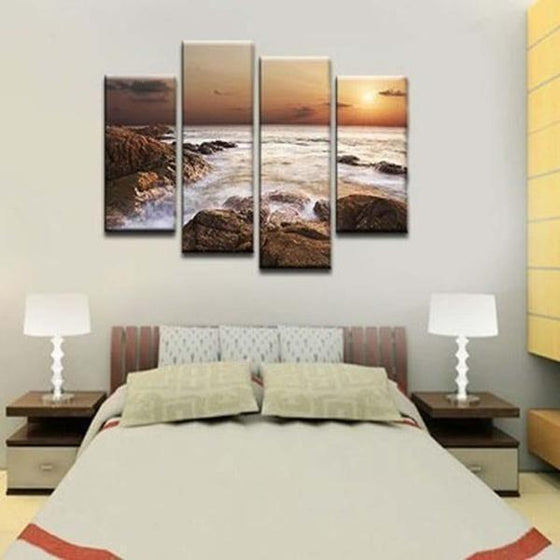 Sunset and Sea Rocks Canvas Bedroom Wall Art