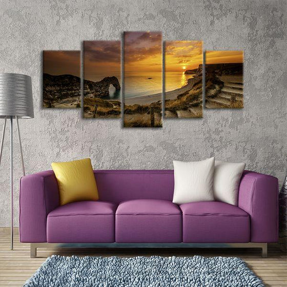 Sunset At Durdle Door 5 Panels Canvas Wall Art Living Room