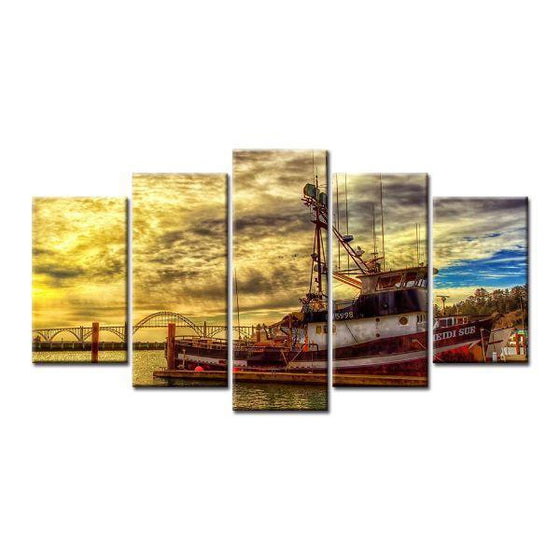 Boat & Cloudy Sunset Sky Canvas Wall Art Prints