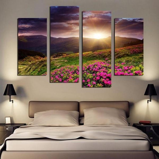 Flower Field Sunset Canvas Wall Art Bedroom