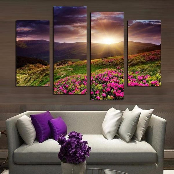 Flower Field Sunset Canvas Wall Art Living Room