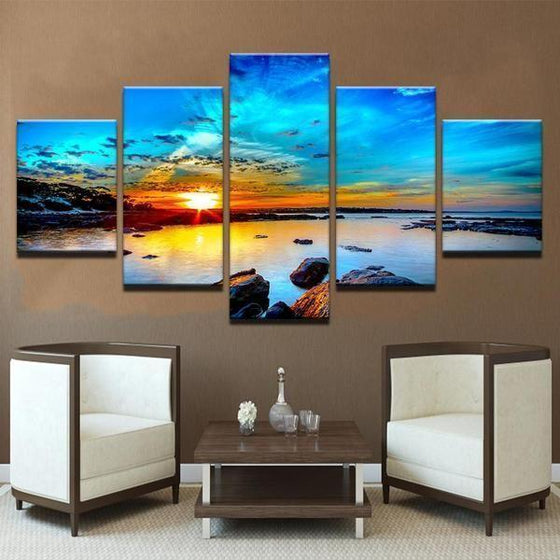 Sunset Seascape Canvas Five Panel Wall Art