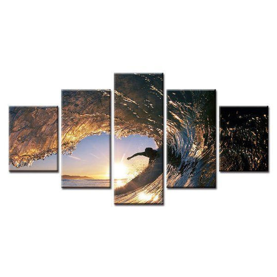 Sunset Surfing Waves Canvas Wall Art