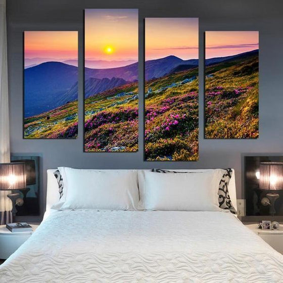 Flower Landscape Sunset Canvas Wall Art Bedroom