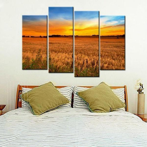 Rice Field Sunrise Canvas Wall Art For Bedroom