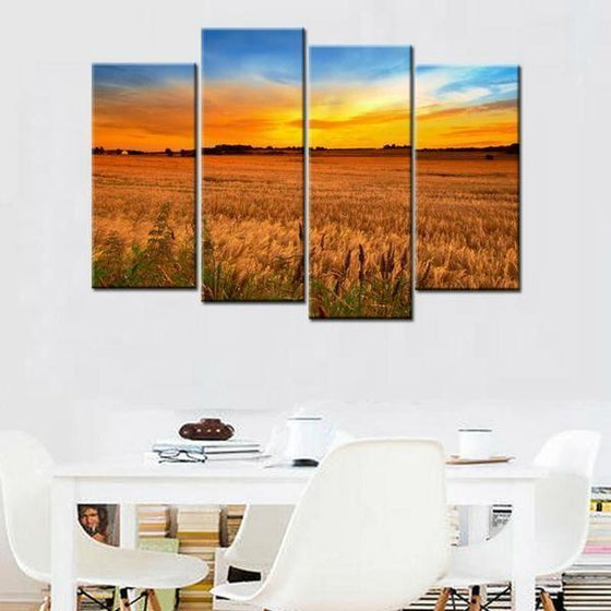 Rice Field Sunrise Canvas Wall Art For Office