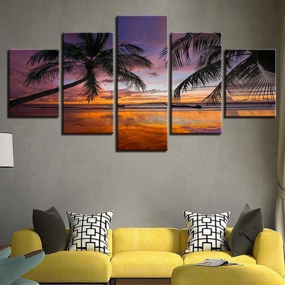 Coconut Trees And Sunset Canvas Wall Art Living Room