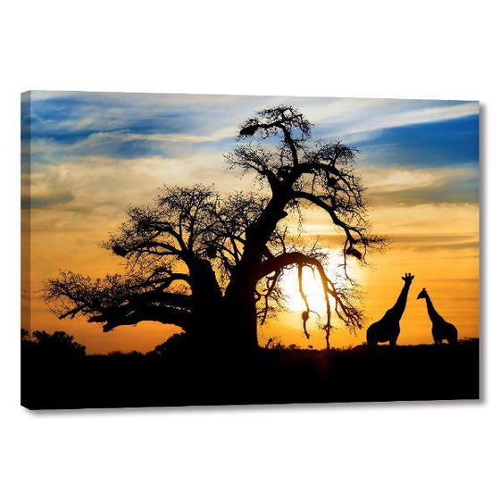 Sunset & Giraffe Silhouettes Canvas Wall Art Print