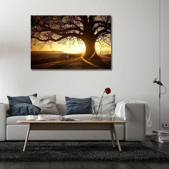 Sunset With Old Tree Wall Art Print