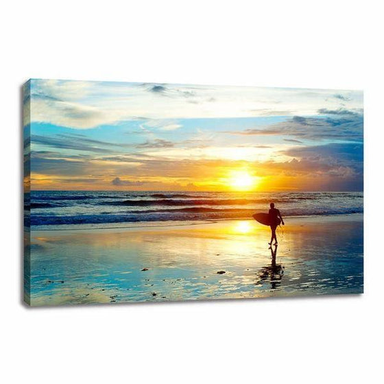 Surfer And Sunset Wall Art Canvas