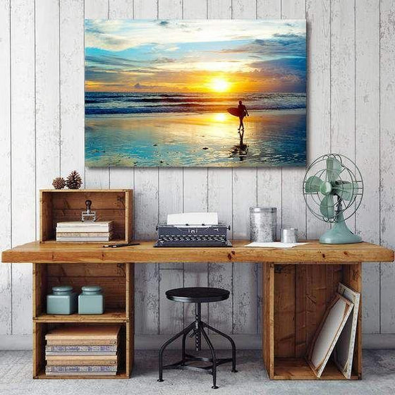 Surfer And Sunset Wall Art Print
