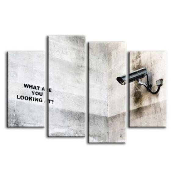 Surveillance By Banksy 4 Panels Canvas Wall Art