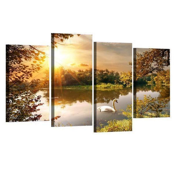 Swan By The Lake Sunset Canvas Wall Art Ideas