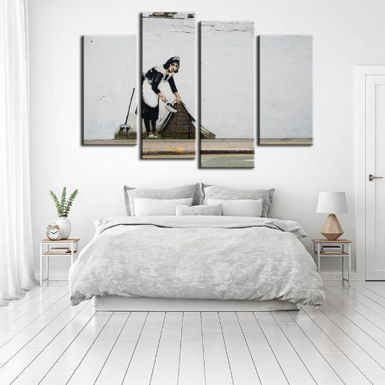 Sweep It Under By Banksy 4 Panels Canvas Wall Art Bedroom