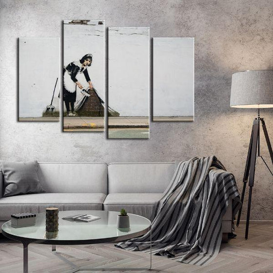 Sweep It Under By Banksy 4 Panels Canvas Wall Art Living Room