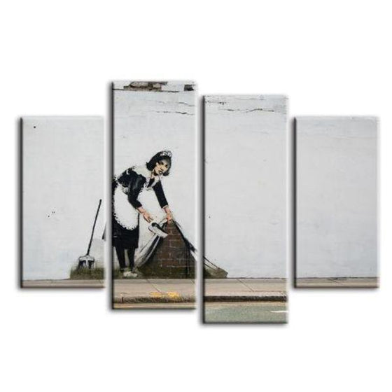 Sweep It Under By Banksy 4 Panels Canvas Wall Art