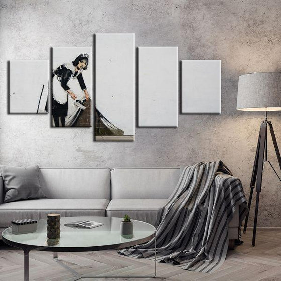 Sweep It Under By Banksy 5 Panels Canvas Wall Art Living Room