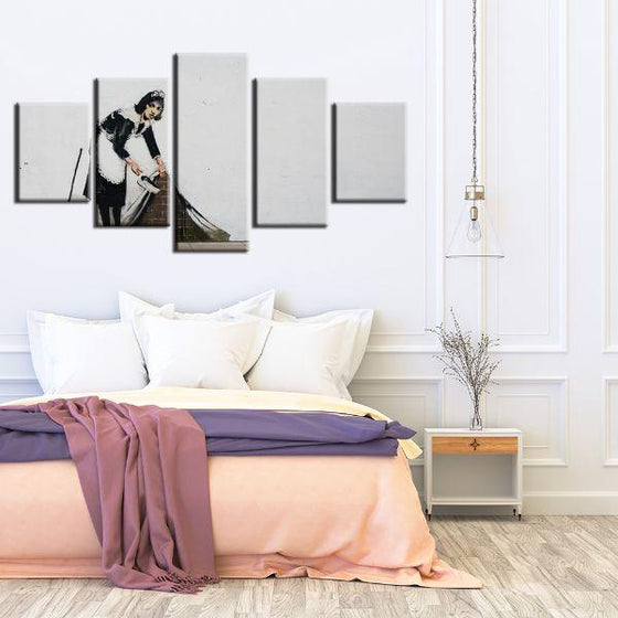 Sweep It Under By Banksy 5 Panels Canvas Wall Art Print