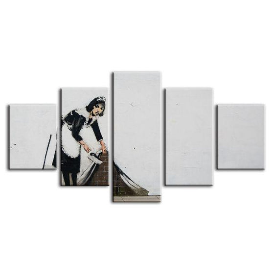 Sweep It Under By Banksy 5 Panels Canvas Wall Art