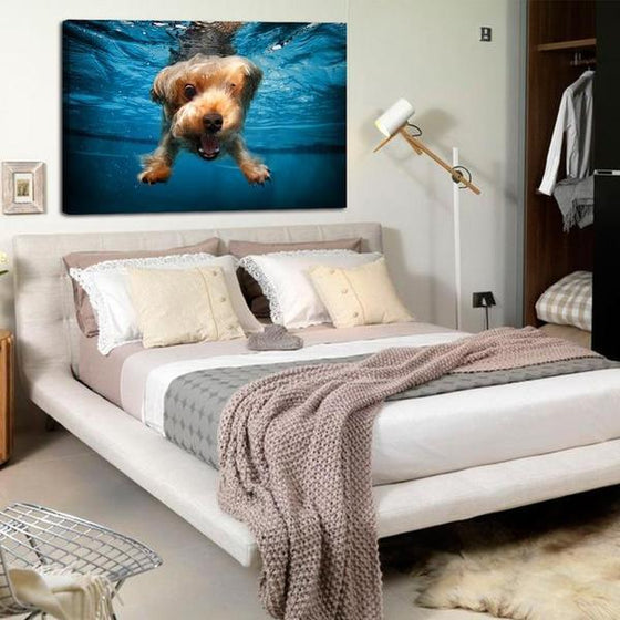 Swimming Adorable Dog Canvas Wall Art Bedroom