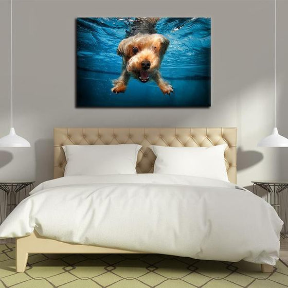 Swimming Adorable Dog Canvas Wall Art Ideas