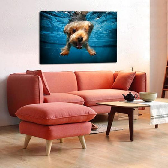 Swimming Adorable Dog Canvas Wall Art Living Room