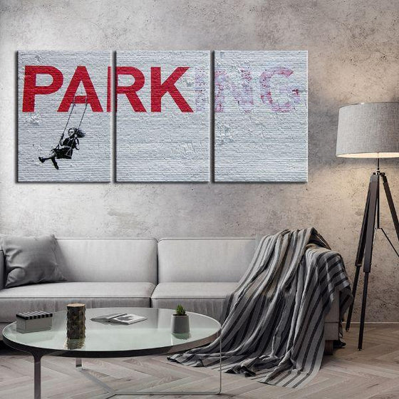 Swing Girl By Banksy 3 Panels Canvas Wall Art Living Room