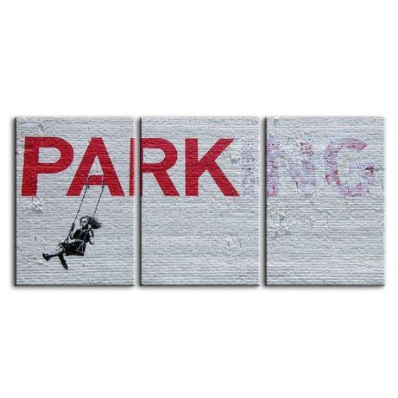 Swing Girl By Banksy 3 Panels Canvas Wall Art