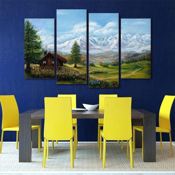 Swiss Mountain Alps 4 Panels Canvas Wall Art Dining Room