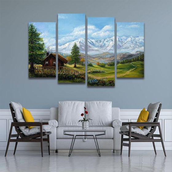 Swiss Mountain Alps 4 Panels Canvas Wall Art Living Room