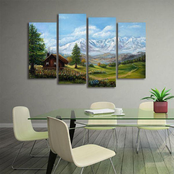 Swiss Mountain Alps 4 Panels Canvas Wall Art Office
