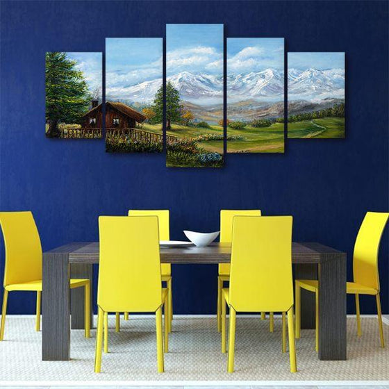 Swiss Mountain Alps 5 Panels Canvas Wall Art Dining Room