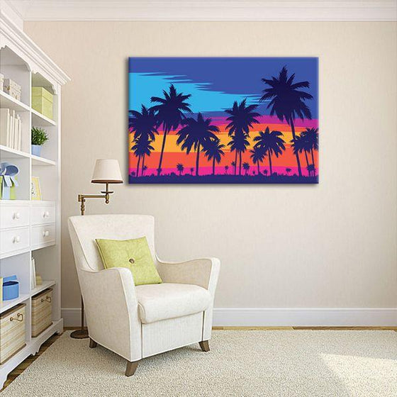Tall Palm Trees Silhouette Canvas Wall Art Print