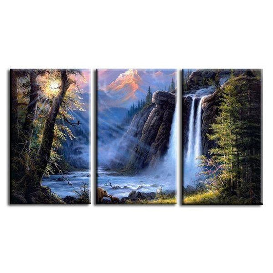 Tall Trees & High Waterfalls Canvas Wall Art