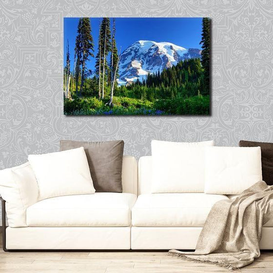 Tall Trees And Snowy Mountain Wall Art Print