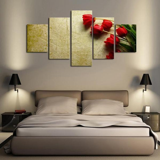 Red Flower Canvas Wall Art for Bedroom