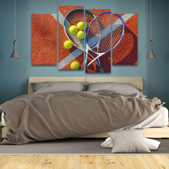 Tennis Balls & Rackets 4 Panels Canvas Wall Art Bedroom