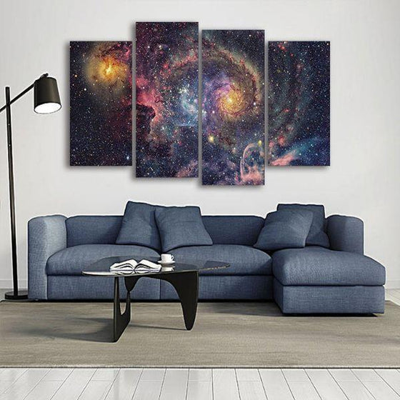 Bright Starry Universe 4 Panels Canvas Wall Art Living Room