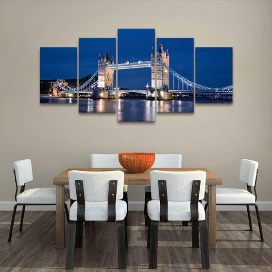 Tower Bridge Night View 5 Panels Canvas Wall Art Dining Room