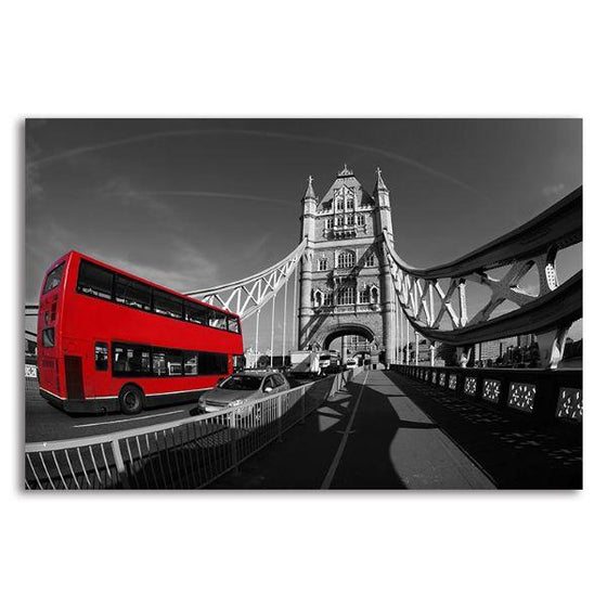Tower Bridge And Red Bus Canvas Wall Art