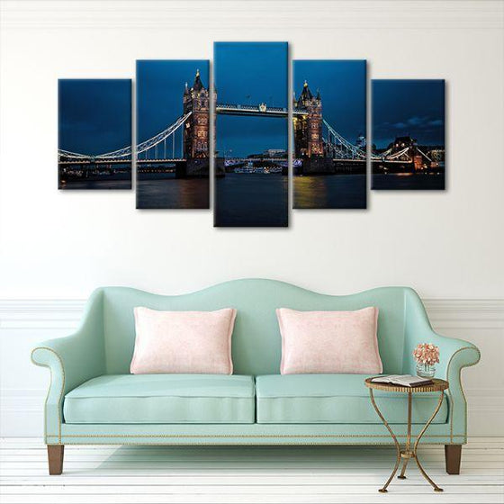 Tower Bridge At Night 5 Panels Canvas Wall Art Decor