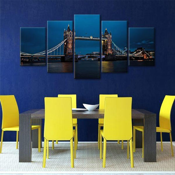 Tower Bridge At Night 5 Panels Canvas Wall Art Dining Room