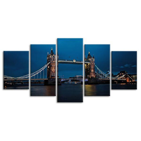 Tower Bridge At Night 5 Panels Canvas Wall Art
