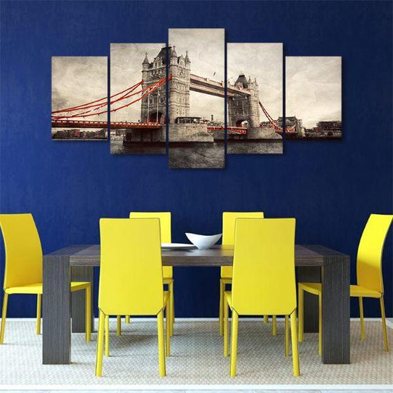 London Tower Bridge 5 Panels Canvas Wall Art Dining Room