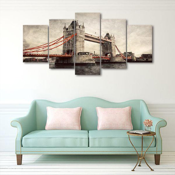 London Tower Bridge 5 Panels Canvas Wall Art Living Room