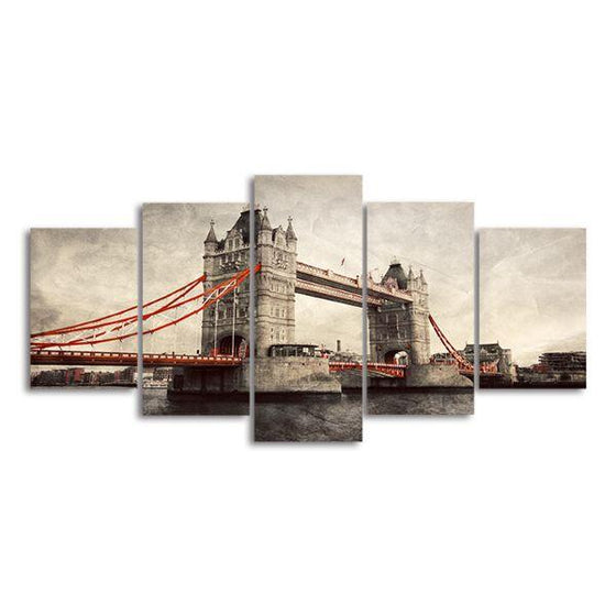 London Tower Bridge 5 Panels Canvas Wall Art