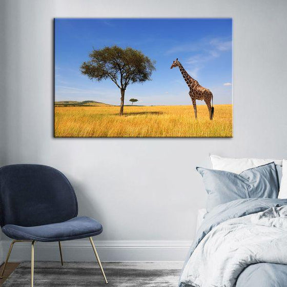 Tree & Giraffe In Africa Canvas Wall Art Decor