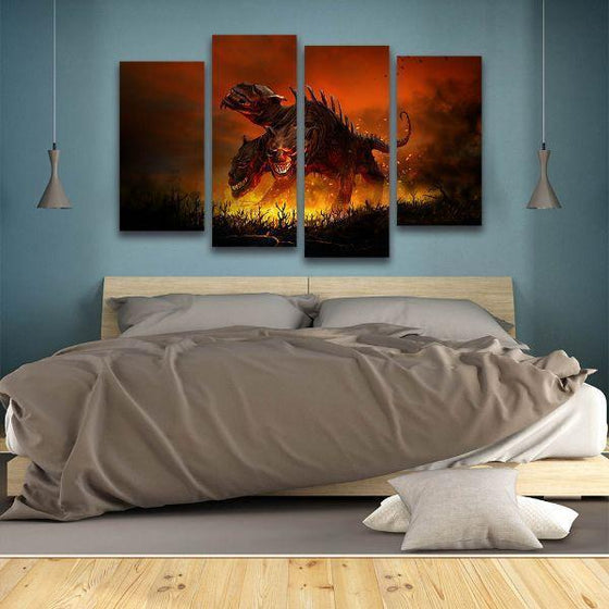 Triple Headed Cereberus 4 Panels Canvas Wall Art Print