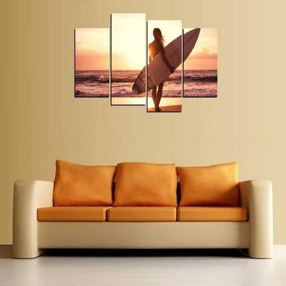 Beach Surfer Behind Sunset Canvas Best Places Wall Art