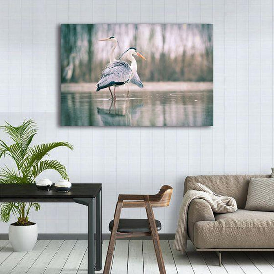 Two Blue Herons 1 Panel Canvas Wall Art Decor